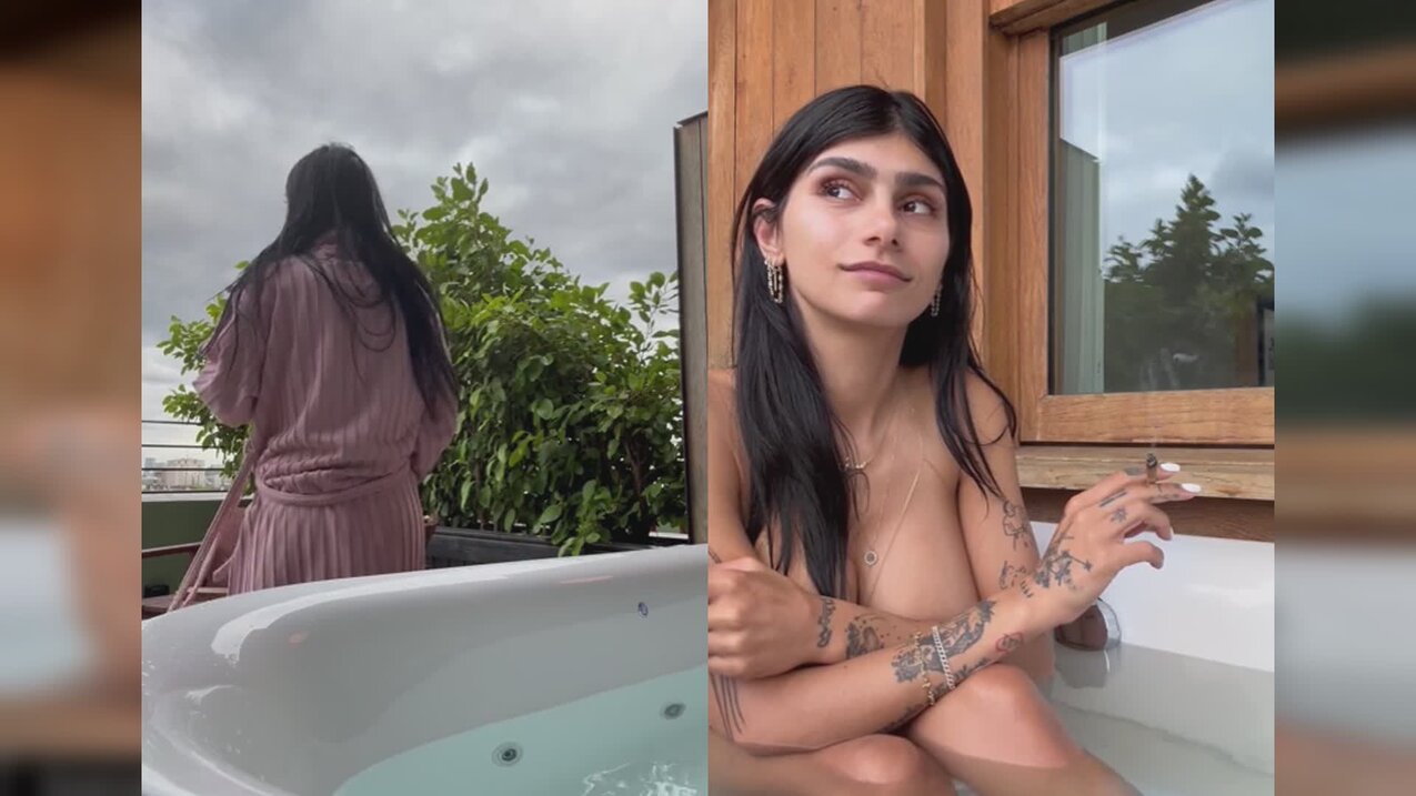 Mia Khalifa Steamy Jacuzzi Escape: Sensual Shower & Sultry Dress-Up on Hornybutt.com