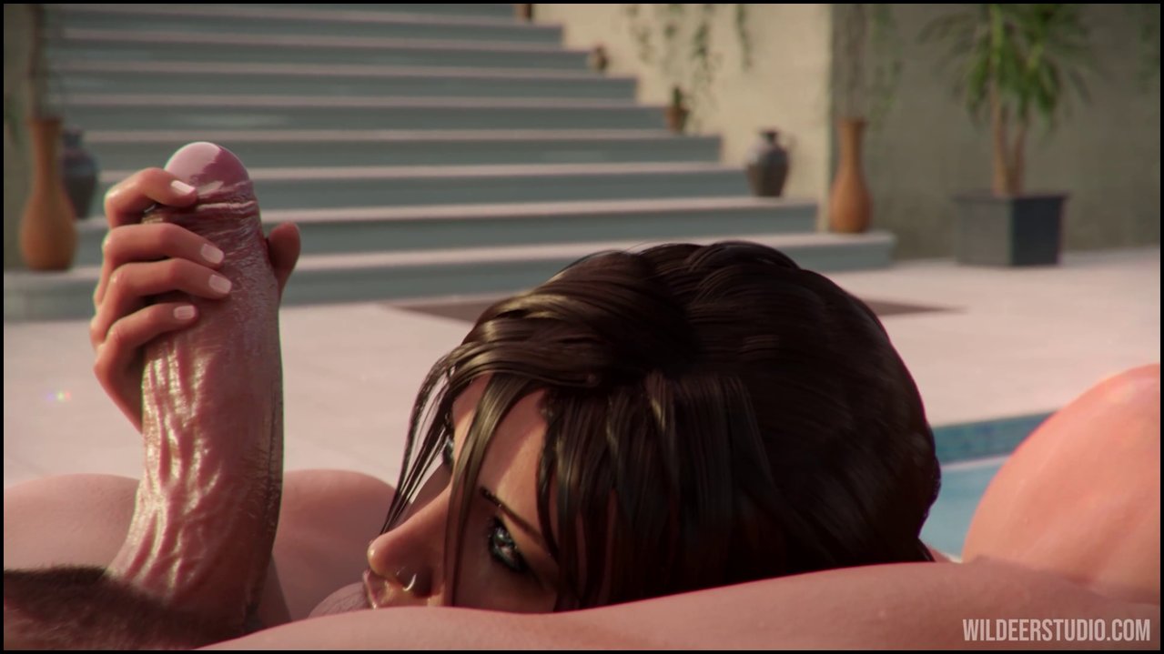 The Ravenous Customer - Lara Croft deepthroats a cock while rubbing her pussy (1.mp4